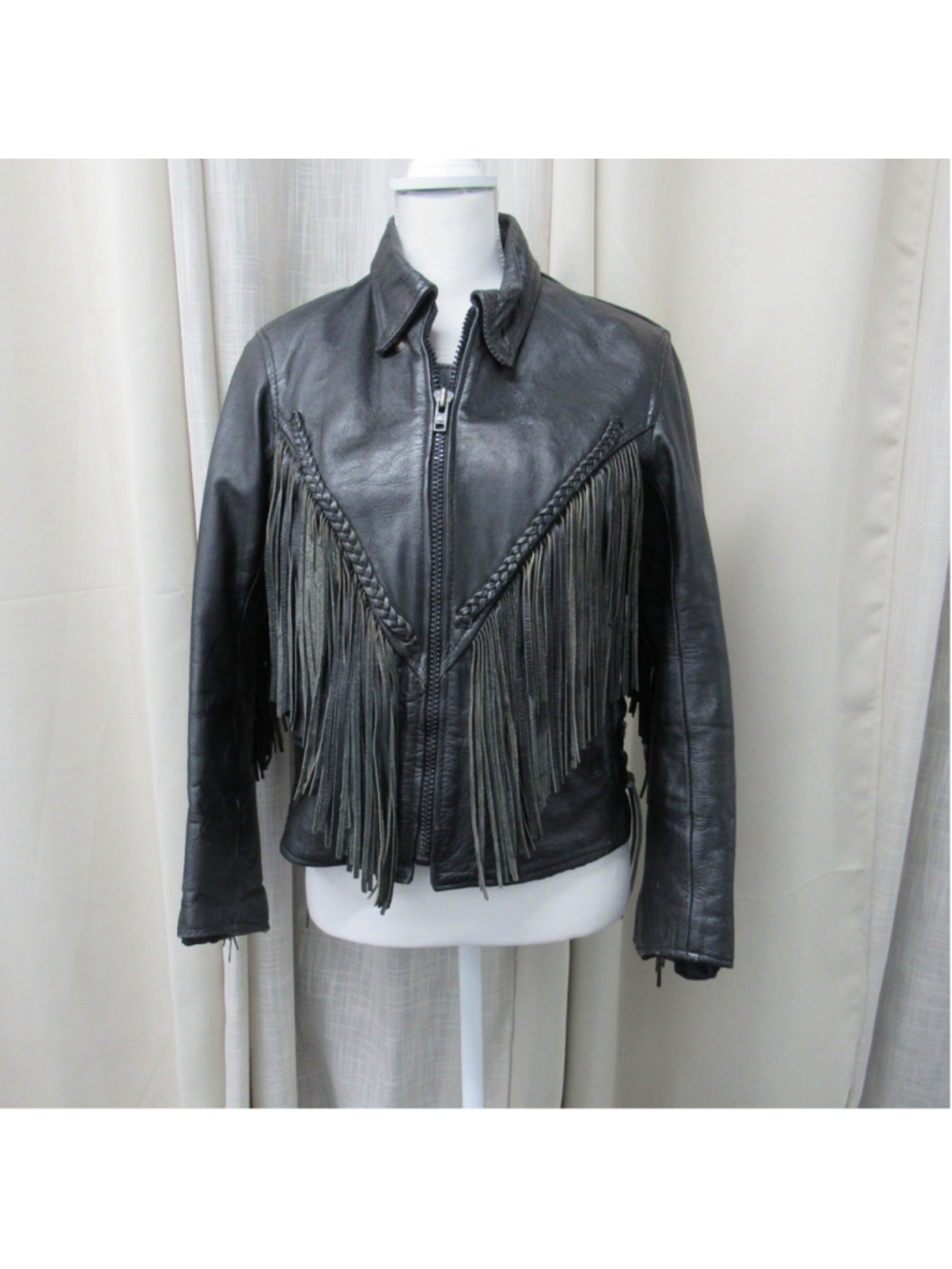 Vintage Crystal Leather Ware Fringe Motorcycle Jacket Womens XS Black Thinsulate